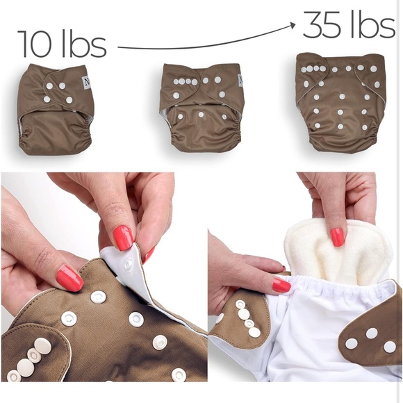 Nora's Nursery 7 Cloth Pocket Diapers 7 Inserts & 1 Wet Bag One Size Surfa Up - Picture 4 of 6